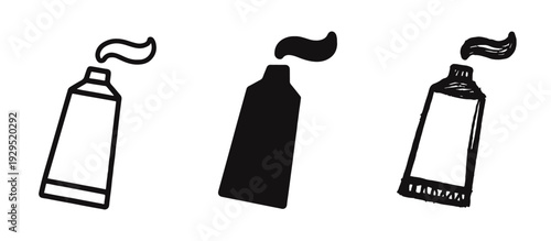 Toothpaste tube icons set. Outline, solid, and doodle style dental hygiene illustrations.