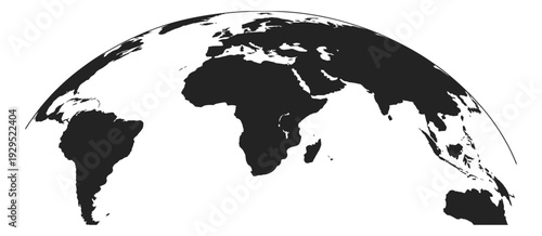 Curved world map silhouette, half globe earth vector, global business concept