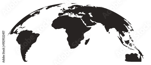 Curved world map silhouette, half globe earth vector, global business concept