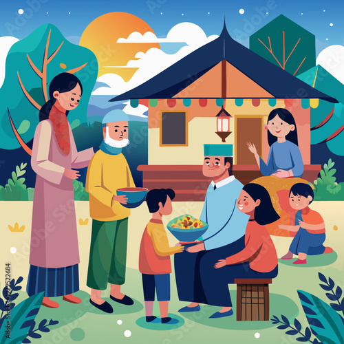 Family Gathering at Home with Food