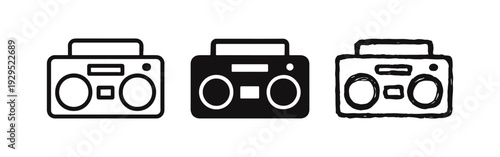 Boombox Radio Icons Set. Retro Music Player and Audio Entertainment Symbols.