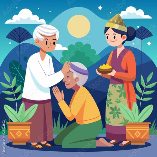 Indonesian Family Asking Blessings from Elders
