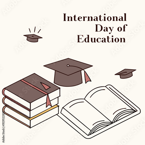 International Day of Education with Books and Graduation Caps