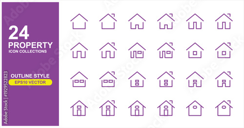 24 Property and Real Estate Outline Icons Collection