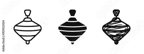 Spinning Top Toy Icons Set. Classic Children's Game and Plaything Symbols.