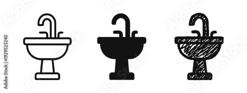 Bathroom Sink and Washbasin Icons Set. Plumbing Fixture and Hygiene Symbols.