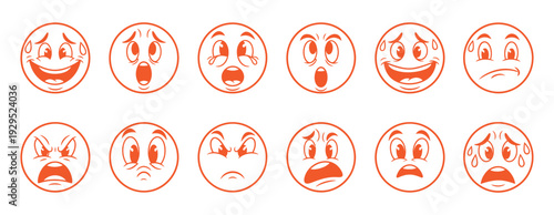 Collection of various red emoticon faces