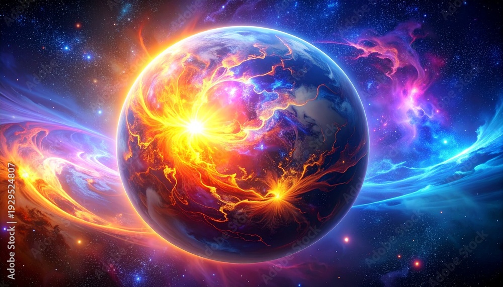 Obraz premium Vibrant Planet in Outer Space with Energy.