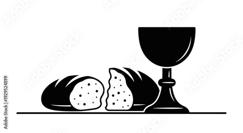 Minimalist Vector Illustration of Bread and Chalice for Religious Symbolism and Celebration