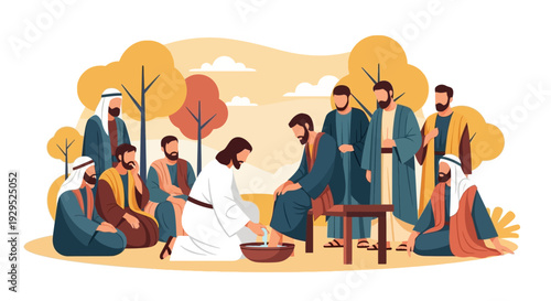 Jesus Washing Feet of Disciples in Humble Act of Service and Love
