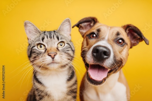 Cheerful cat and dog duo in studio