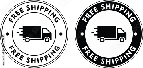 Free shipping icons with truck symbol set of two circular badges for delivery services and e-commerce promotions isolated 