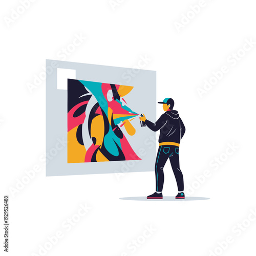 Artist Creating Vibrant Mural in Urban Setting