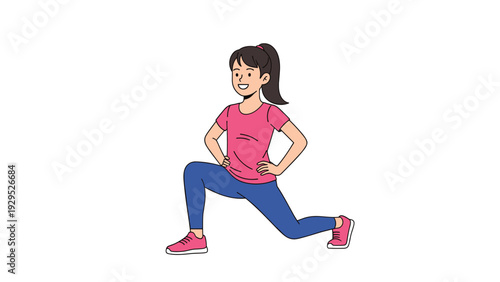 Young girl in activewear performs lunges as part of her fitness routine to stay healthy and physically active.