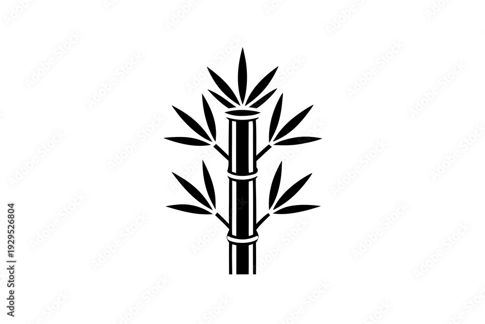custom made wallpaper toronto digitalAn intricate black silhouette icon depicting a single bamboo stalk with abundant, stylized leaves, evoking traditional artistry and natural elegance.