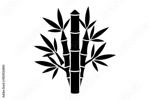 Wallpaper Mural A detailed black silhouette icon illustrating a cluster of bamboo stalks with multiple leaves elegantly arranged, symbolizing nature and Asian culture. Torontodigital.ca