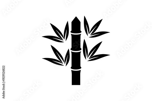 Wallpaper Mural A bold black silhouette icon representing a single bamboo stalk with four prominent pairs of leaves, symbolizing strength, resilience, and natural beauty. Torontodigital.ca