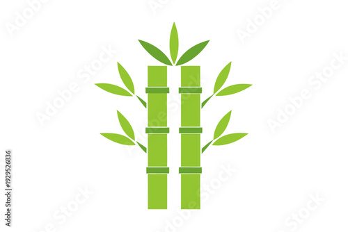 A clean and modern green graphic icon featuring two parallel bamboo stalks with vibrant leaves, symbolizing serenity and environmental balance.
