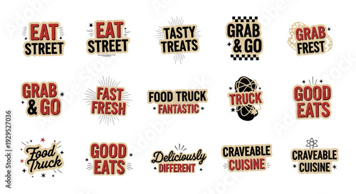Collection of Food Truck Logos and Typography Designs.