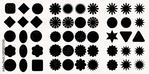 Collection of abstract black shapes and floral like geometric designs