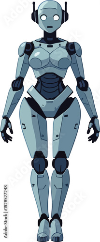robot umanoide uomo donna  in piedi mezza figura o figura intera  vettoriale 