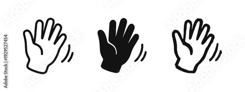 Waving Hand Gesture Icon Set - Hello and Goodbye Communication Symbol Illustrations