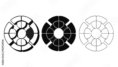 Lifebuoy Support Icon - Help Assistance and Segmented Circle 3D Solid and Outline Vector