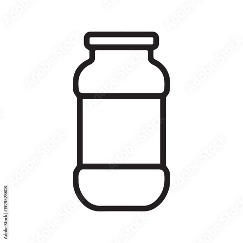 Empty glass jar for pasta sauce, ketchup preserves icon. Line pictogram with editable stroke. Vector illustration isolated on white. Tomato condiment packaging in store. For web, mobile, template