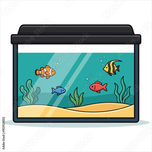 Fish Aquarium Clipart – Cute Fish Tank Flat Vector Illustration