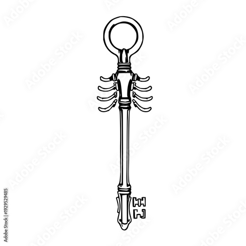 Elegant antique skeleton key rendered in sleek black line art, perfect for minimalist designs, vintage themes, and security concepts on a clean white background