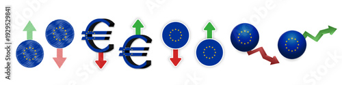 European Union Economy and Euro Currency Trends Growth and Decline Concepts icons, button vector
