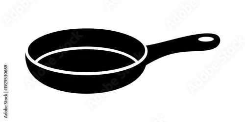 A black frying pan with a long handle, suitable for cooking various dishes. isolated on transparent background