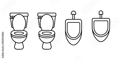 A collection of various toilet designs and their respective features. isolated on transparent background