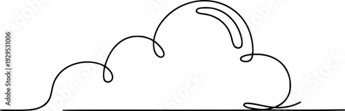 Modern minimalist one continuous line drawing representing a stylized cloud shape perfect for weather forecasts, digital user interfaces