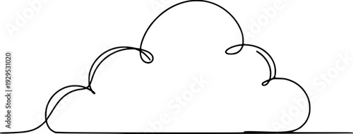 Modern minimalist one continuous line drawing representing a stylized cloud shape perfect for weather forecasts, digital user interfaces