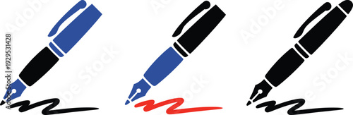 Marker Pen Icon Set – Permanent Highlighter Outline and Solid Vector Illustration