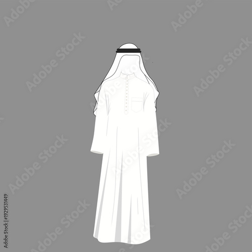 traditional Arab men's garment known as a thawb, designed as a long, ankle-length robe with a modest and elegant silhouette. Crafted from lightweight and breathable fabric, it provide
