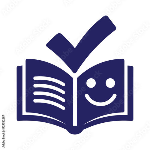 Open Book with Checkmark and Smiley Face Icon Vector