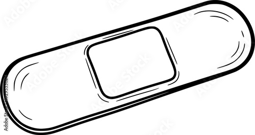Hand drawn adhesive bandage symbolizing wound care and first aid for medical safety awareness campaigns or general wellness content creation.