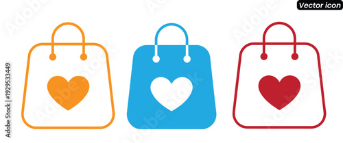 Mother's day shopping bag with heart icon Vector. Set of shopping bags with heart symbol on white background. 