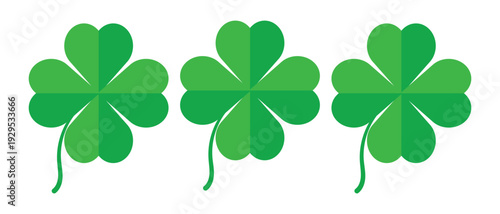 Four leaf clover vector illustration. Clover leaf icon collection. Good luck leaves isolated on white background.  Silhouette of clover leaf icon, vector set. Clover leaf vector illustration.