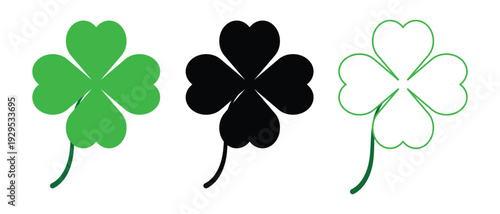 Clover leaf icon collection. Good luck leaves isolated on white background.  Silhouette of clover leaf icon, vector set. Clover leaf vector illustration.