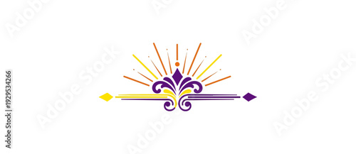 Decorative fleur de lis design with abstract rays and elements