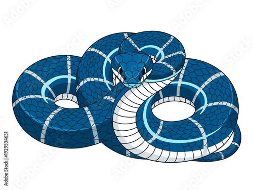 Stylized Blue Snake Illustration with Intricate Patterns.
