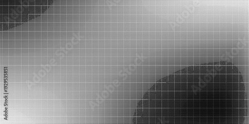 Grunge halftone gradient background. Faded grit noise texture. White and black sand wallpaper. Retro pixelated backdrop. Anime or manga style comic