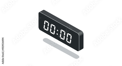 digital countdown timer clock isometric illustration with white numbers and black case