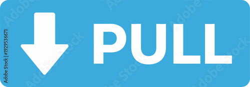 A large white arrow and the word PULL on a blue sign indicating direction from a close-up viewpoint