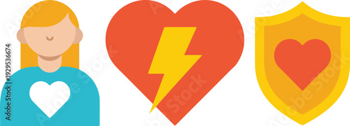 Superhero Mom Vector Icons Featuring Heart Shield Lightning Bolt and Mom Figure Empowering Illustration