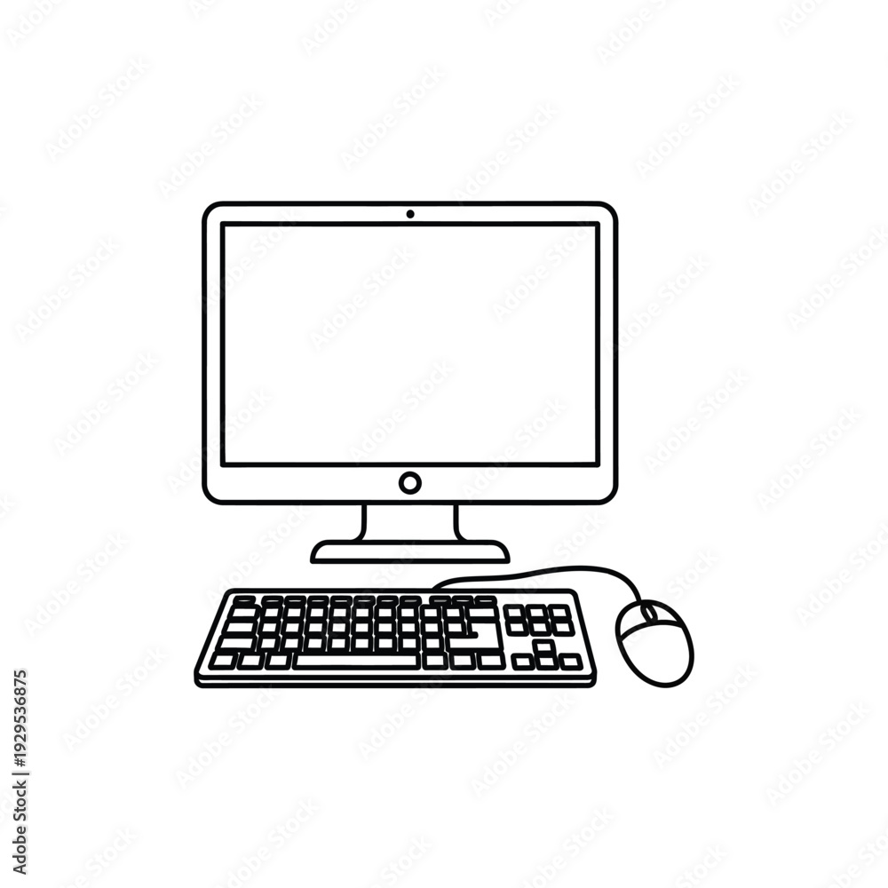Fototapeta premium Modern computer setup with keyboard and mouse on desk illustration