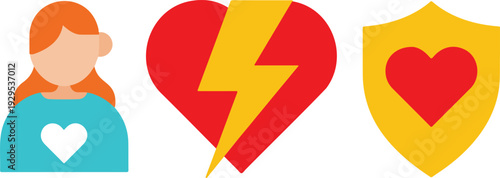 Superhero Mom Vector Icons Featuring Heart Shield Lightning Bolt and Mom Figure Empowering Illustration